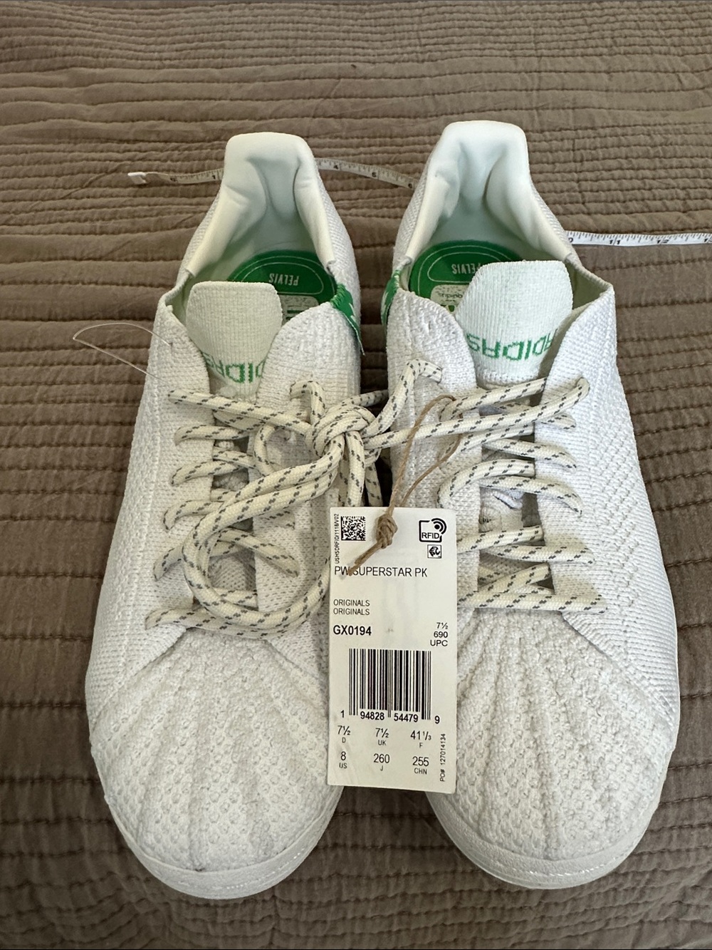 Women’s adidas White Knit Sneakers with Green Logo Accents NWT